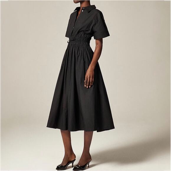 J. Crew Dresses & Skirts - J.Crew Elena Shirtdress Cotton Poplin Midi Short Sleeves Vacation BY832 Black 6